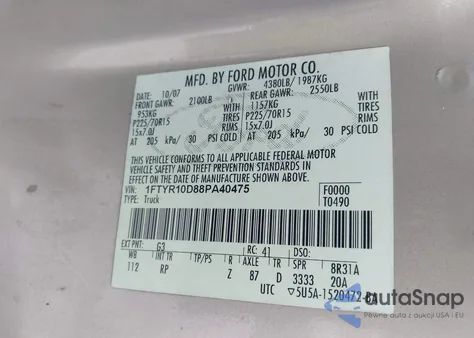 2008 Ford Ranger Xl/Xlt from USA, damaged, VIN 1FTYR10D88PA40475